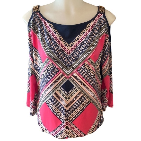 JM Collection Womens Cold Shoulder Top - size Medium - Picture 1 of 17